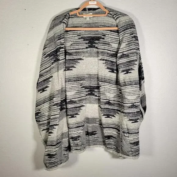 Lucky Brand Gray Black Aztec Waterfall Open Cardigan Sweater Women Size M - Picture 10 of 10